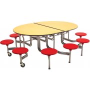 Mobile Oval Cafeteria Table - 10 Stools