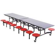 Mobile Cafeteria Table - Chrome Frame, 16 Stools (12')