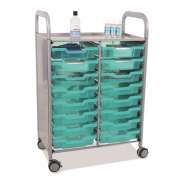 Callero Double Cart with 16 Shallow Antimicrobial Trays
