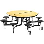 Folding Octagon Cafeteria Table - 8 Stools