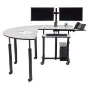 Deluxe Sit Stand Teachers Desk with Semi-Circle Table