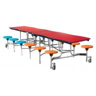 Swerve Cafeteria Stool Table 10’, Plywood, Chrome Frame