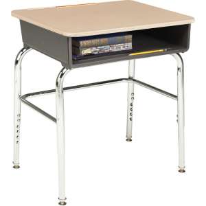 Adj. Height Open Front School Desk - Hard Plastic, U Brace
