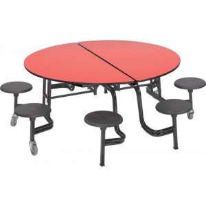 Mobile Round Cafeteria Table - Plywood Core, 8 Stools