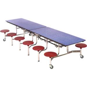 Mobile Cafeteria Table - Chrome Frame, 12 Stools (12')