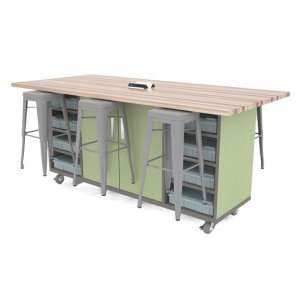 Double Ed Makerspace Table with 6 Metal Stools (42"H)