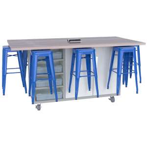 Ed Makerspace Table with 8 Metal Stools (36"H)