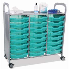 Callero Triple Cart with 24 Shallow Antimicrobial Trays