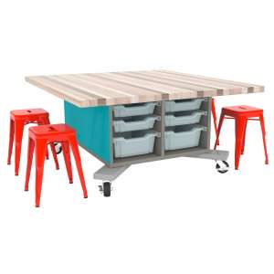 Hideaway Storage Table - 12 Bins, 6 Stools (49x60x26"H)