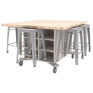 Hideaway 2-Sided Table, 2 Shelf/10 Bins, 6 Stools (49x60x34"H)