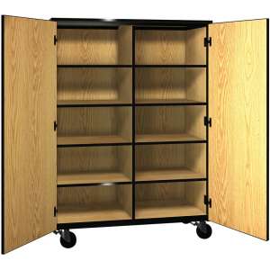 Mobile Cubby Storage - 8 Adj Shelves, Locking Doors, 66"H