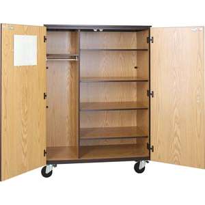 Locking Mobile Wardrobe Storage Closet- 4 Adj Shelves, 66"H