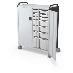 Mobile Compass Cabinet w/ 21 Trays & Handles (Whiteboard Back)
