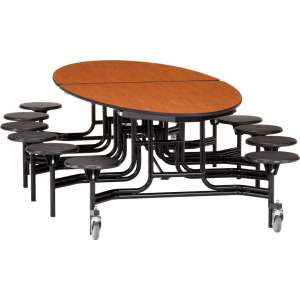 Oval Cafeteria Table - MDF, ProtectEdge, Chrome, 12 Stools