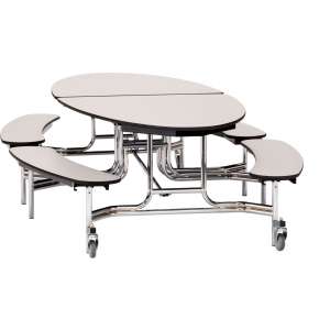 Oval Bench Cafeteria Table - Plywood, Chrome (10x6’)