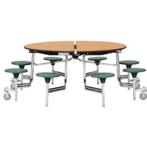 Round Cafeteria Table-MDF, ProtectEdge, Chrome, 8 Stools
