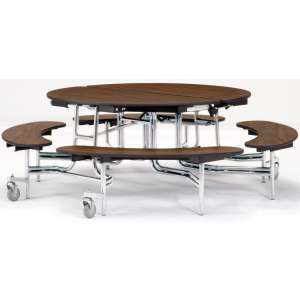 Round Bench Cafeteria Table - Plywood, Chrome, 60" dia.