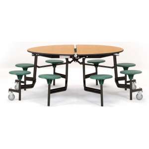 Round Cafeteria Table - Plywood, ProtectEdge, 8 Stools