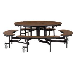 Folding Round Bench Cafeteria Table–MDF, ProtectEdge (60” dia.)