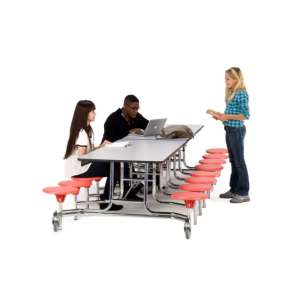 Cafeteria Table-Chrome,Plywood,ProtectEdg,16 Stool (12'Lx27"H)