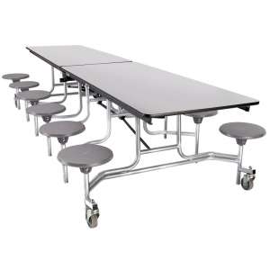 Cafeteria Table - Chrome, Plywood Core, 12 Stools (10')