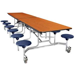 Cafeteria Table - Chrome, Plywood Core, 12 Stools (12')