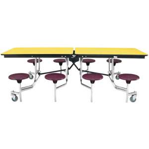 Cafeteria Table - Chrome Frame, Plywood Core, 8 Stools