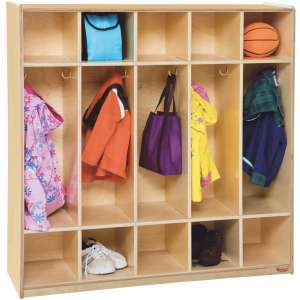 Wood Preschool Locker - 5-Section, Flush Front