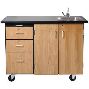 Mobile Science Cart with External Drawers, Pegboard & Sink