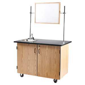 Mobile Science Cart with Shelving, Whiteboard/Mirror & Sink