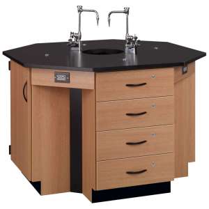 4-Student Octagon Island Table with Sink (Phenolic Top)