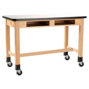 Mobile Wood Lab Table - Whiteboard, Book Boxes (48x24x36"H)