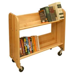 Wood Book Cart - 2 Tilted Shelves in Birch