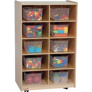 Vertical Mobile Cubby Storage w/ 10 Clear Cubby Bins