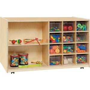 Double-Sided Classroom Cubby Storage w/ Clear Cubby Bins