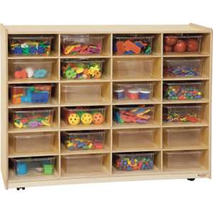 Mobile Cubby Storage w/ 24 Large Clear Cubby Bins
