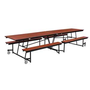 Fixed-Bench Mobile Cafeteria Table - Plywood, Chrome (12’)