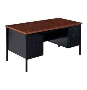 HL10000 Double Pedestal Desk, Black/Walnut