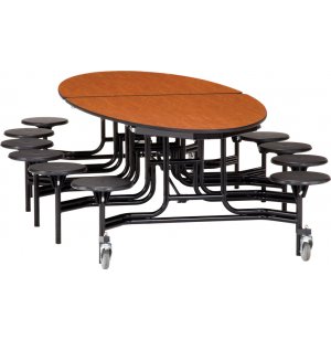 Folding Oval Cafeteria Table - Plywood, Chrome, 12 Stools