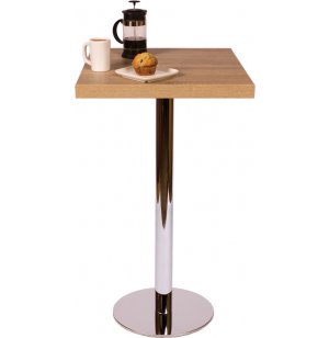 Bar-Height Square Cafe Table - Round Chrome Base