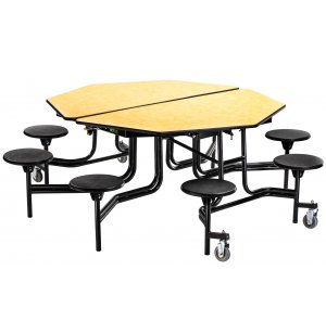 Folding Octagon Cafeteria Table - Chrome, 8 Stools