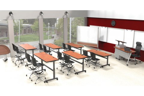 Height-Adjustable Sit/Stand Flipper Seminar Tables by Mooreco