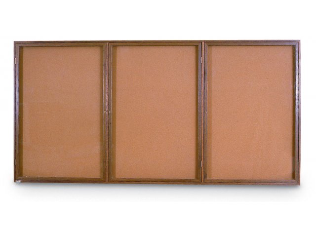 Case of 6 36x36 1-Dr Wood Frame Oak Finish Enclosed Bulletin Board Natural Cork 