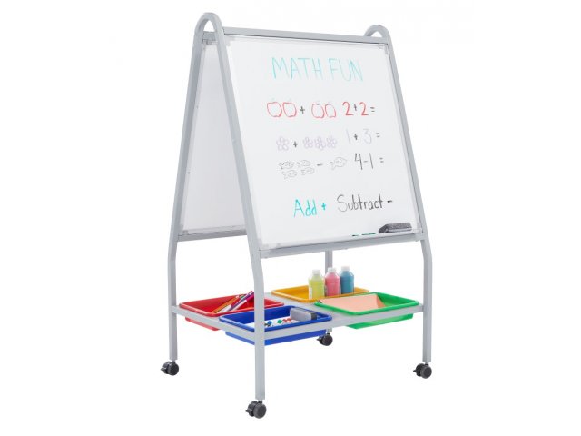 Preschool & Daycare Mobile Magnetic Double-Sided Porcelain Easel, Plastic Academia