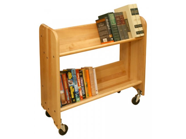 Wood Book Cart - 2 Tilted Shelves in Birch WBC-331, Book Carts
