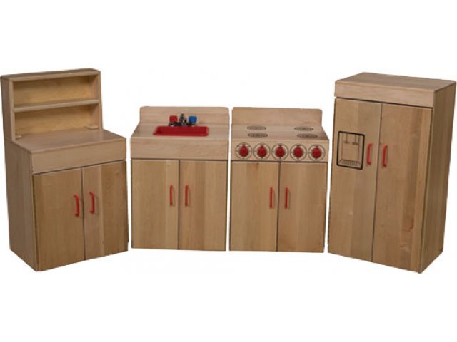 WD Solid Maple Wooden Play Kitchen Set - 4 Appliances WMK-10020