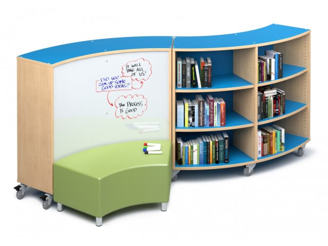 Two units shown, with optional whiteboard back. Bench sold separately.