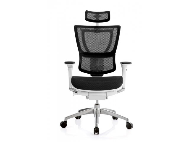 Shown in Black Mesh and White Frame with optional headrest