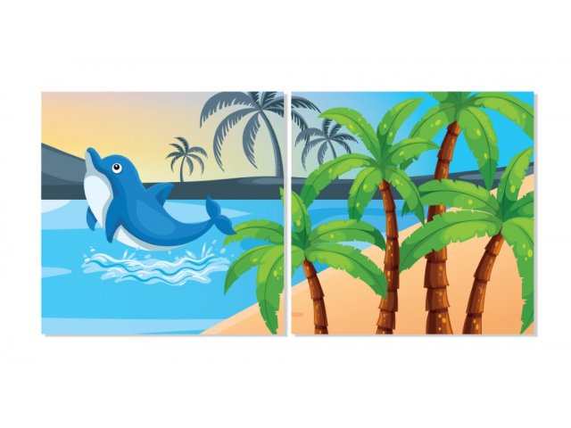 Kit includes 2 Dolphin Scene 4'Wx4'H Dual Wall Art Panels