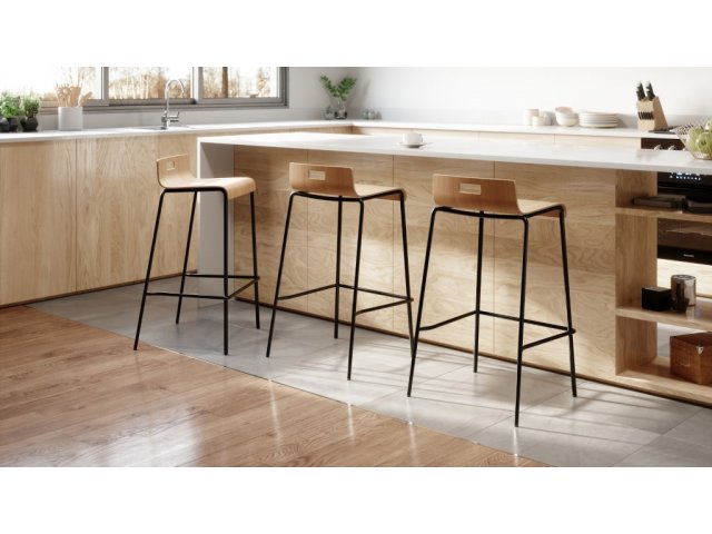 3 Counter Stools with Black frame by counter